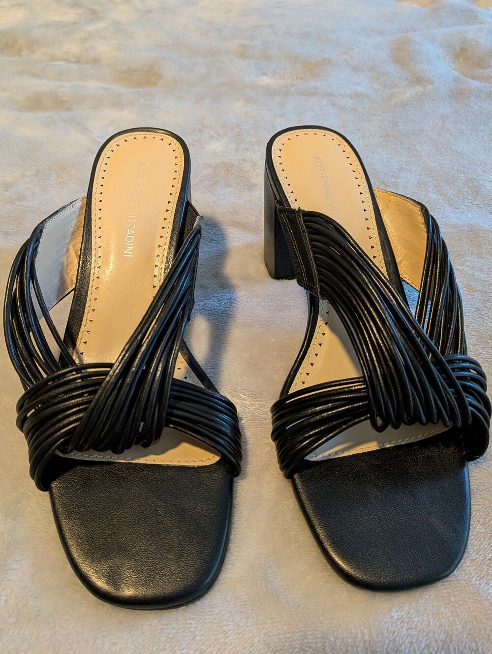 Adrienne Vittadini Black Strappy Block Mule Sandals